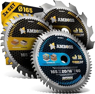 AMBOSS circular saw blade 165x20mm (set of 3) - saw blade 165x20 - circular saw blade Ø 165 mm - compatible Bosch GKS 18 V-57 g, Bosch GKT 55 GCE, Makita SP6000 - Image 1