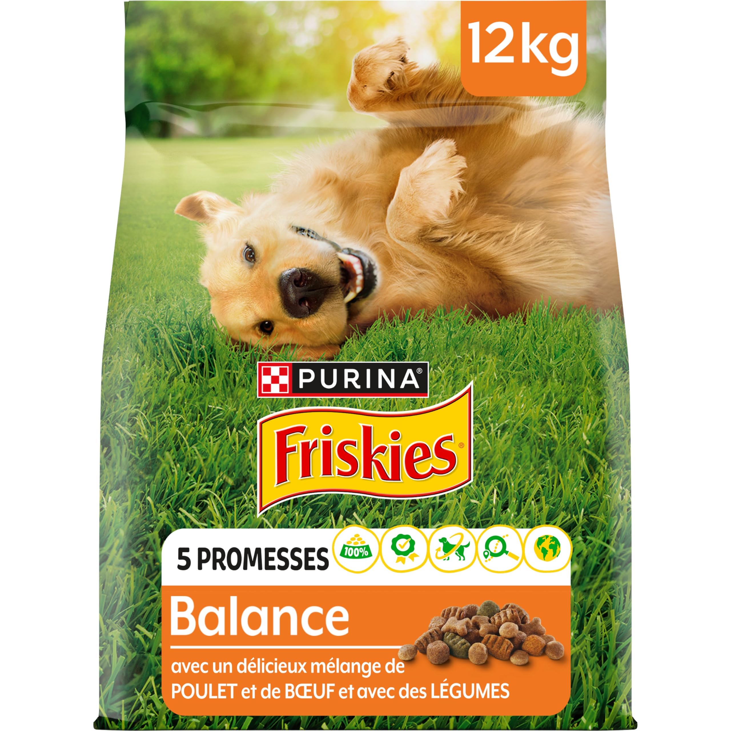 FRISKIES | Balance | Chien | Croquettes pour Chiens Adultes | au Poulet, au Boeuf et Légumes ajoutés | Source de protéines de Haute qualité | Sac | 12 KG - Image 1
