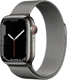 Apple Watch Series 7 (GPS + Cellular, 45mm) Montre connectée - Boîtier en Acier Inoxydable Graphite, Bracelet Milanais Graphite. Suivi de l’activité Physique, résistance à l’Eau - Image 1