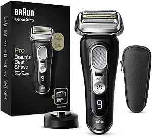Braun Series 9 Pro Men's Beard Electric Shaver, Black/Silver, 4+1 Head with ProLift, 60 Minute Battery, Wet & Dry, for 1, 3 and 7 Day Beards, 9410s