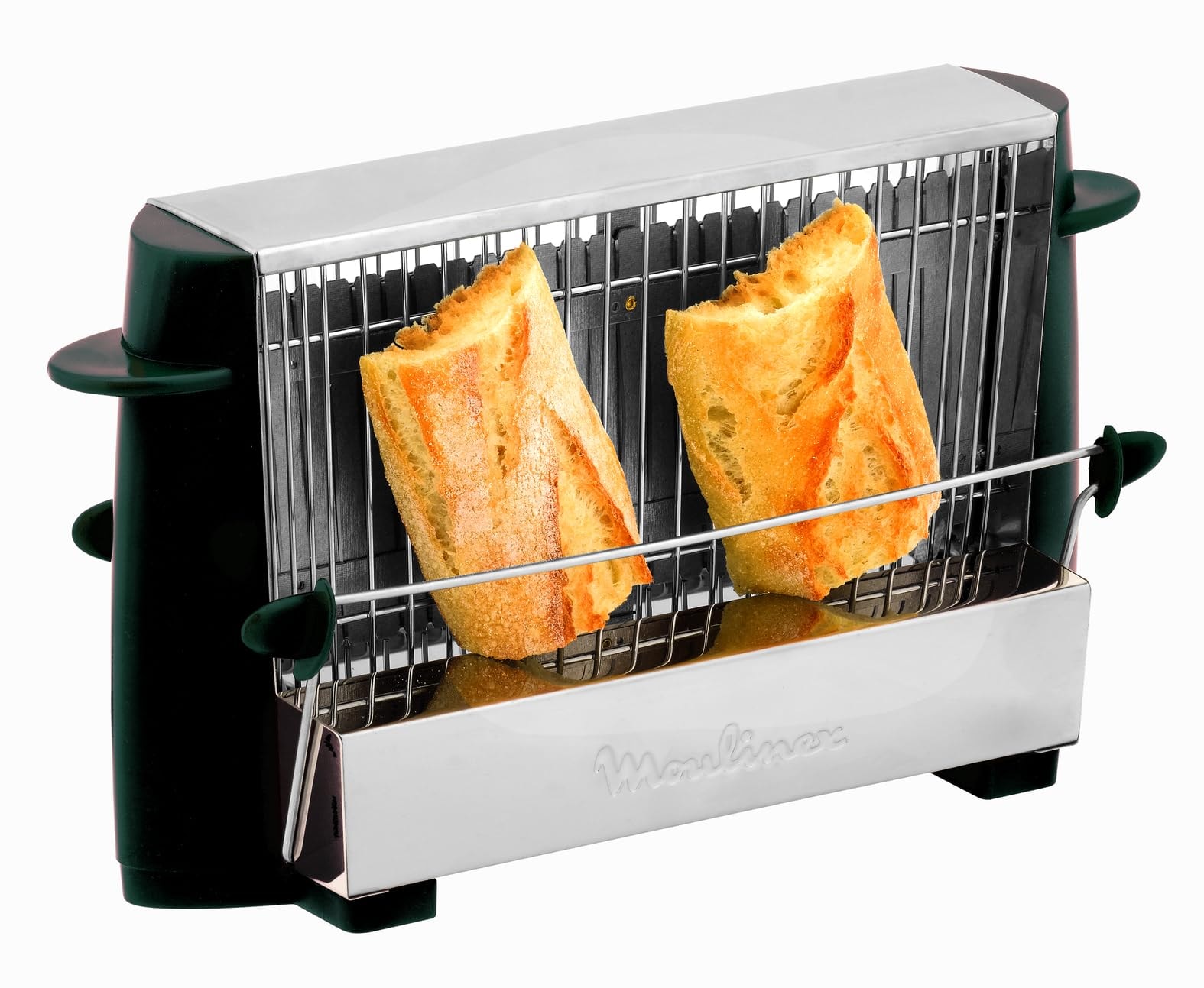 Moulinex Toaster - Up to 4 slices, Open design, Gilding all types of breads, Raised buttons, Energy class A+, vintage stainless steel, black, A1545310 - Image 1