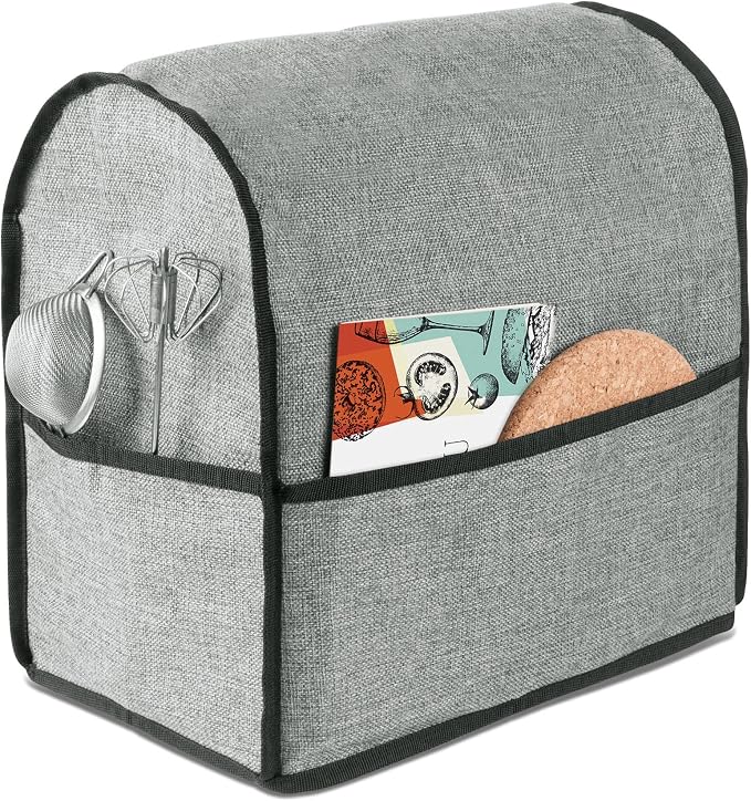 kwmobile Cover Compatible with KitchenAid 4.3-4.8 Liter - Protective Cover with 3 Pockets for Linen Food Processor - Dark Grey - Image 1