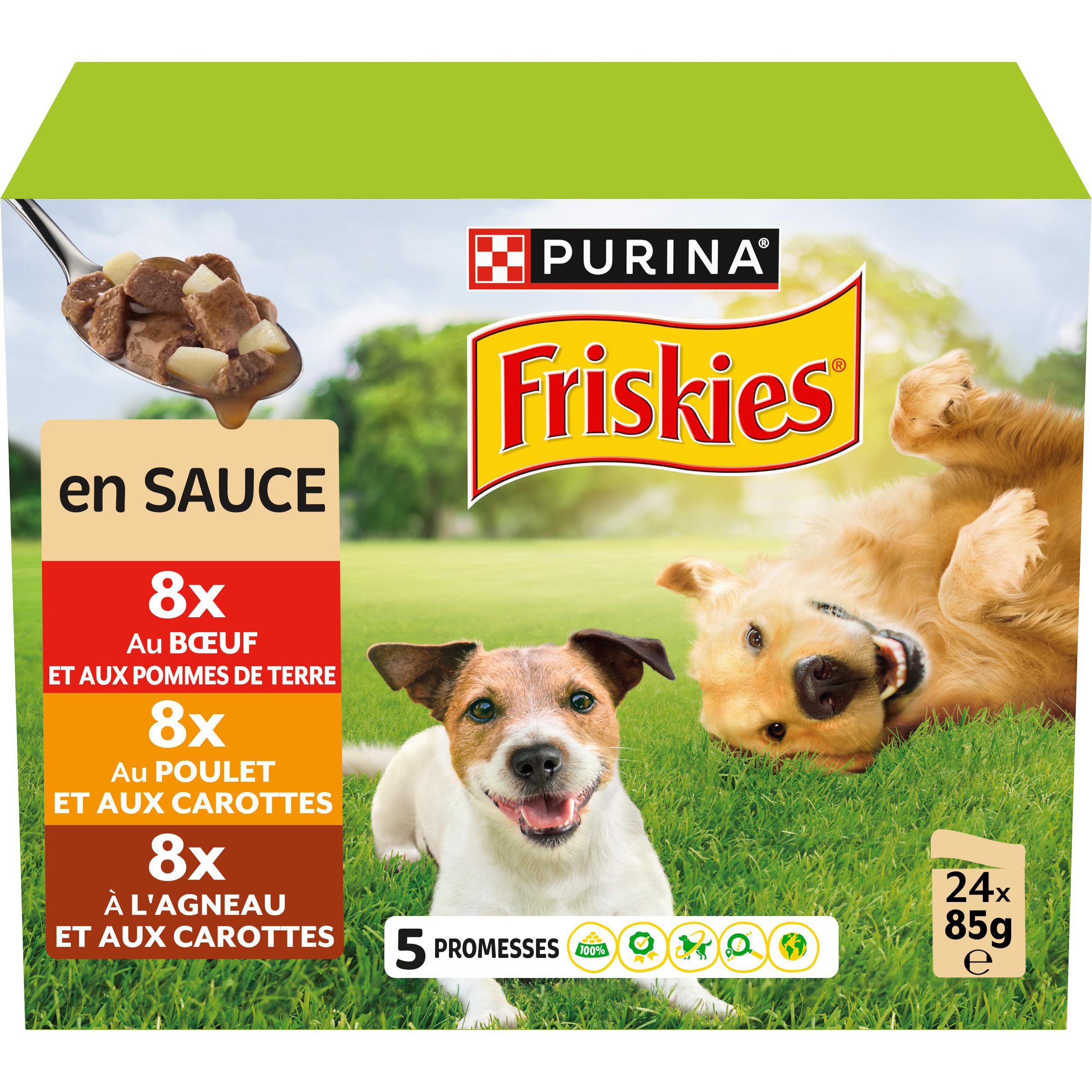 FRISKIES | Adult Dog Patée | In Sauce | Chicken, Beef, Lamb and Vegetables | Helps Maintain a Sparkling Look, Shiny Hair and Healthy Skin | Fresh Sachets | 24 x 85g - Image 1