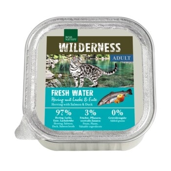 REAL NATURE WILDERNESS nourriture humide pour chat, Adulte 16x100 g Fresh Water Hering au saumon et au canard 16x100 g - Image 1
