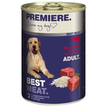 PREMIERE Best Meat nourriture humide pour chien, adulte Bœuf & Riz 6x400 g - Image 1