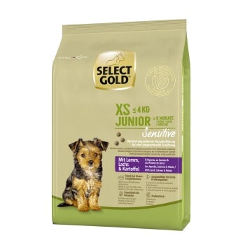 SELECT GOLD Sensitive Croquettes Chiot XS Canard, Pomme de terre 1 kg Agneau au Saumon & aux Pommes de terre - Image 1