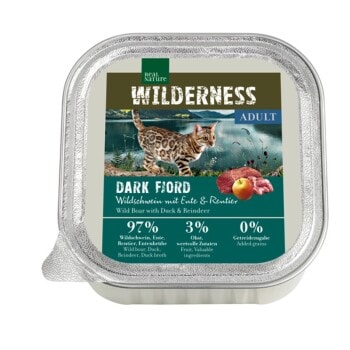 REAL NATURE WILDERNESS nourriture humide pour chat, Adulte 16x100 g Dark Fjord sanglier au canard et au renne 16x100 g - Image 1