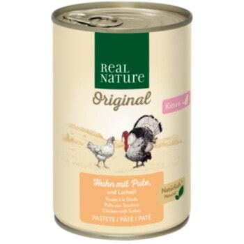 REAL NATURE Original nourriture humide pour chat, chaton poulet à la dinde et à l’huile de saumon 6x400 g - Image 1