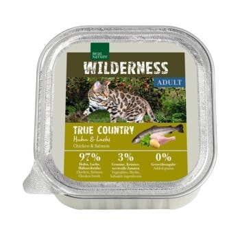 REAL NATURE WILDERNESS nourriture humide pour chat, Adulte 16x100 g True Country Huhn & Lachs 16x100 g - Image 1