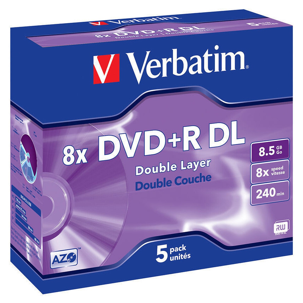 Verbatim DVD+R DL 8.5 Go 8x 240 min (par 5, boitier jewel) - Image 1
