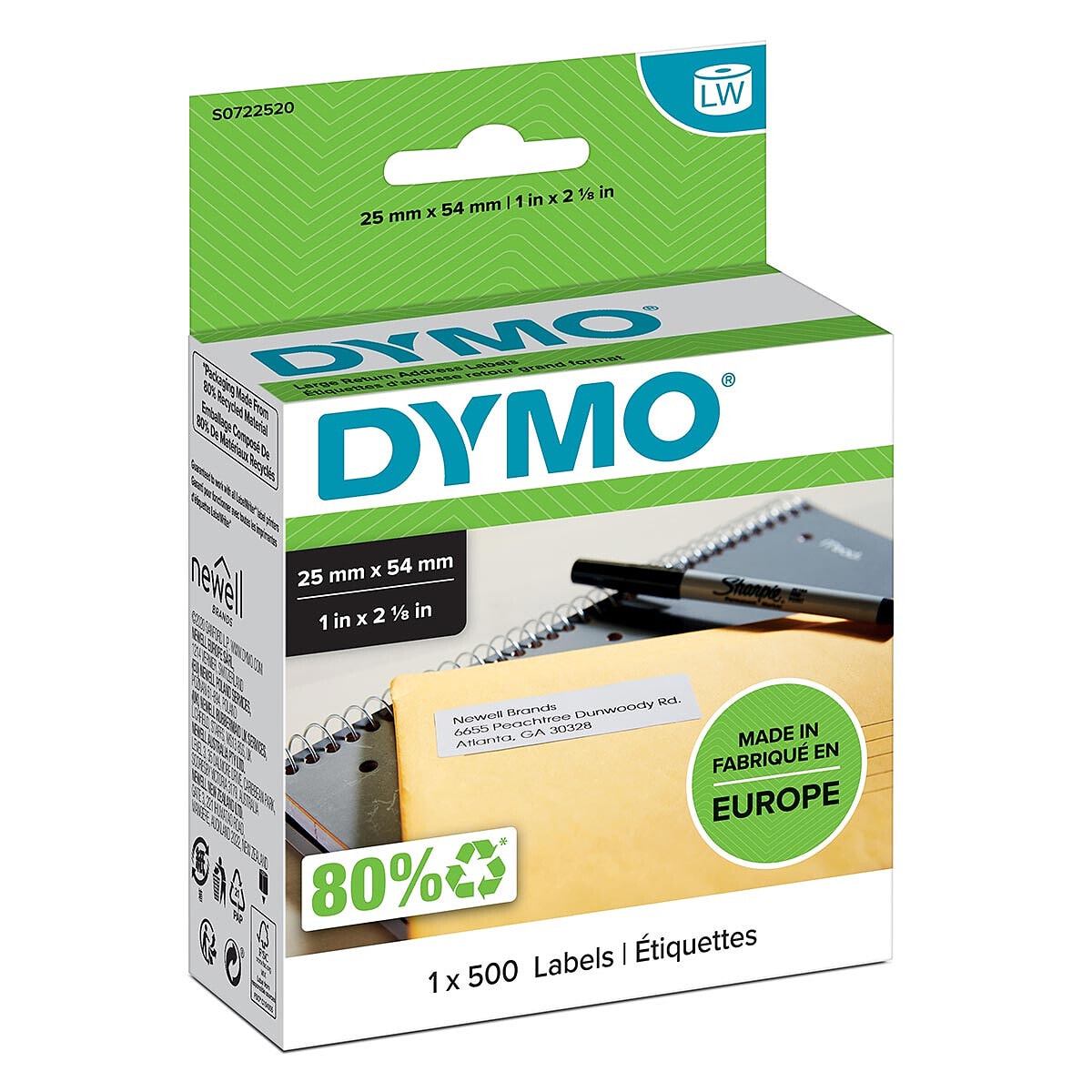 DYMO Pack de 500 étiquettes d'adresse de retour pour LabelWriter - 25 x 54 mm - Image 1