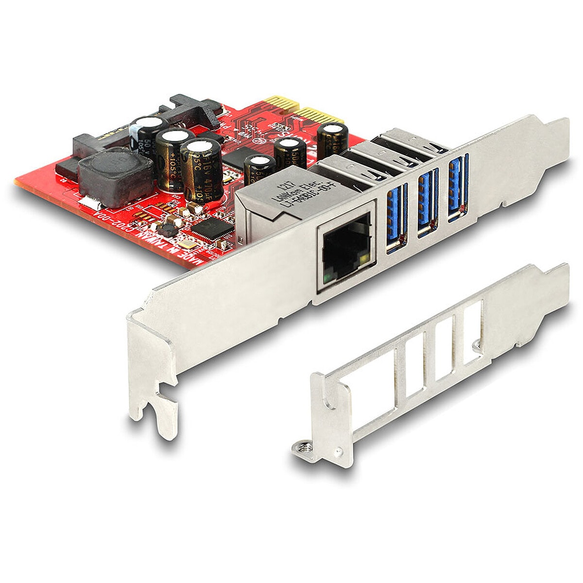 DeLock Carte Contrôleur PCI Express vers 3 ports USB 3.0 et 1x Ethernet Gigabit - Image 1