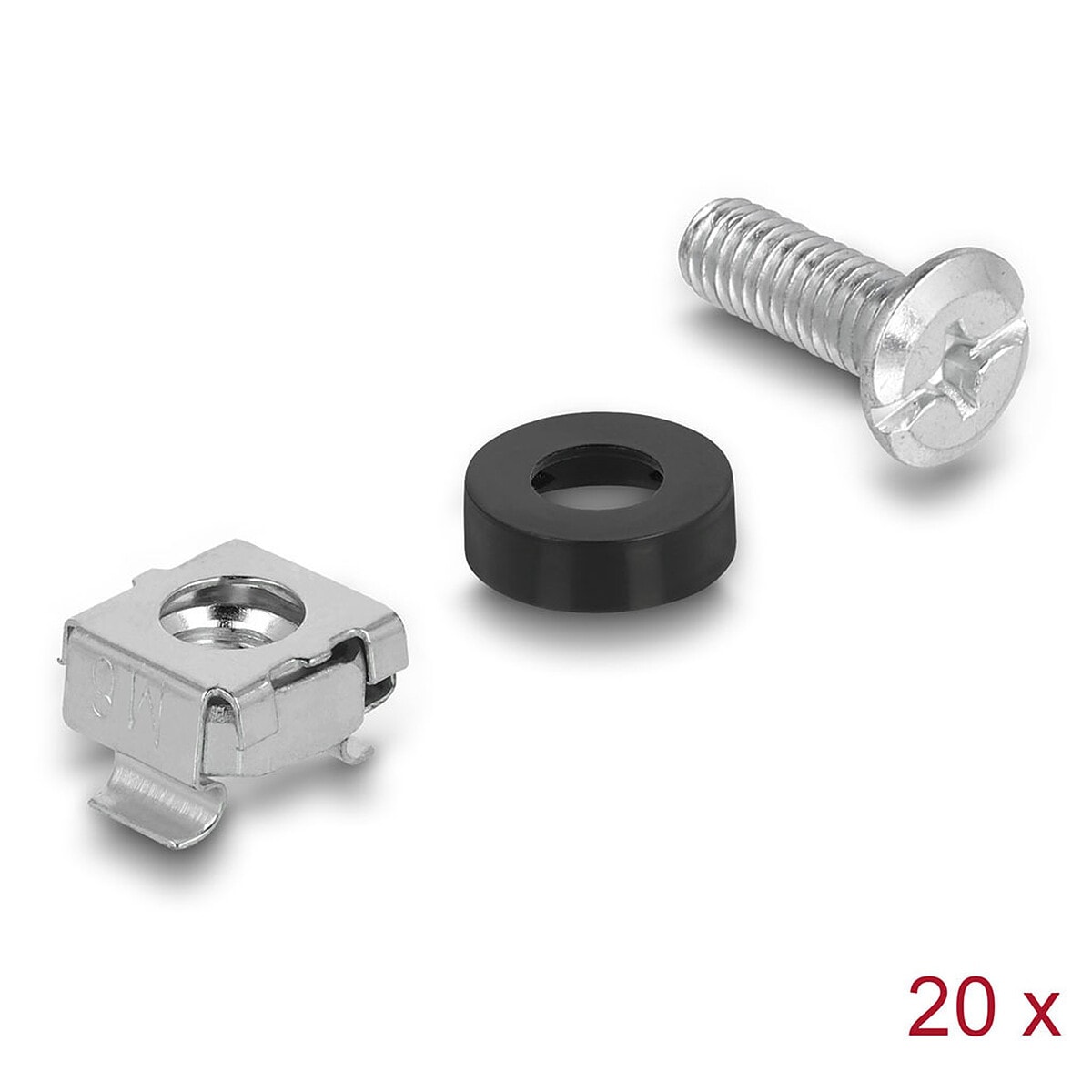 DeLock Kit de montage rack avec 20 vis M6, 20 écrous M6 et 20 rondelles en plastique - Image 1