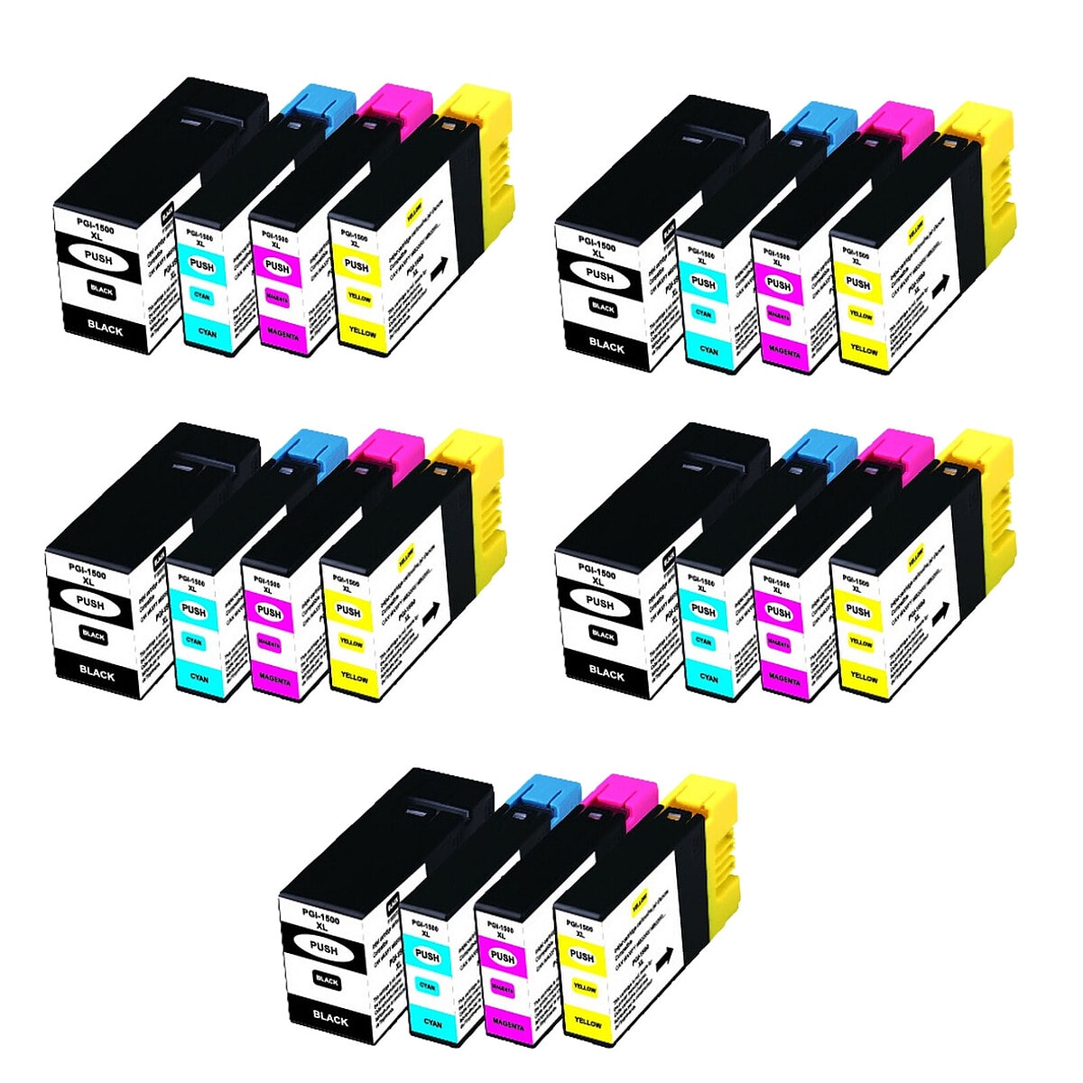 Multipack compatible Canon PGI-1500XL (5x noir + 5x cyan + 5x magenta + 5x jaune) - Image 1