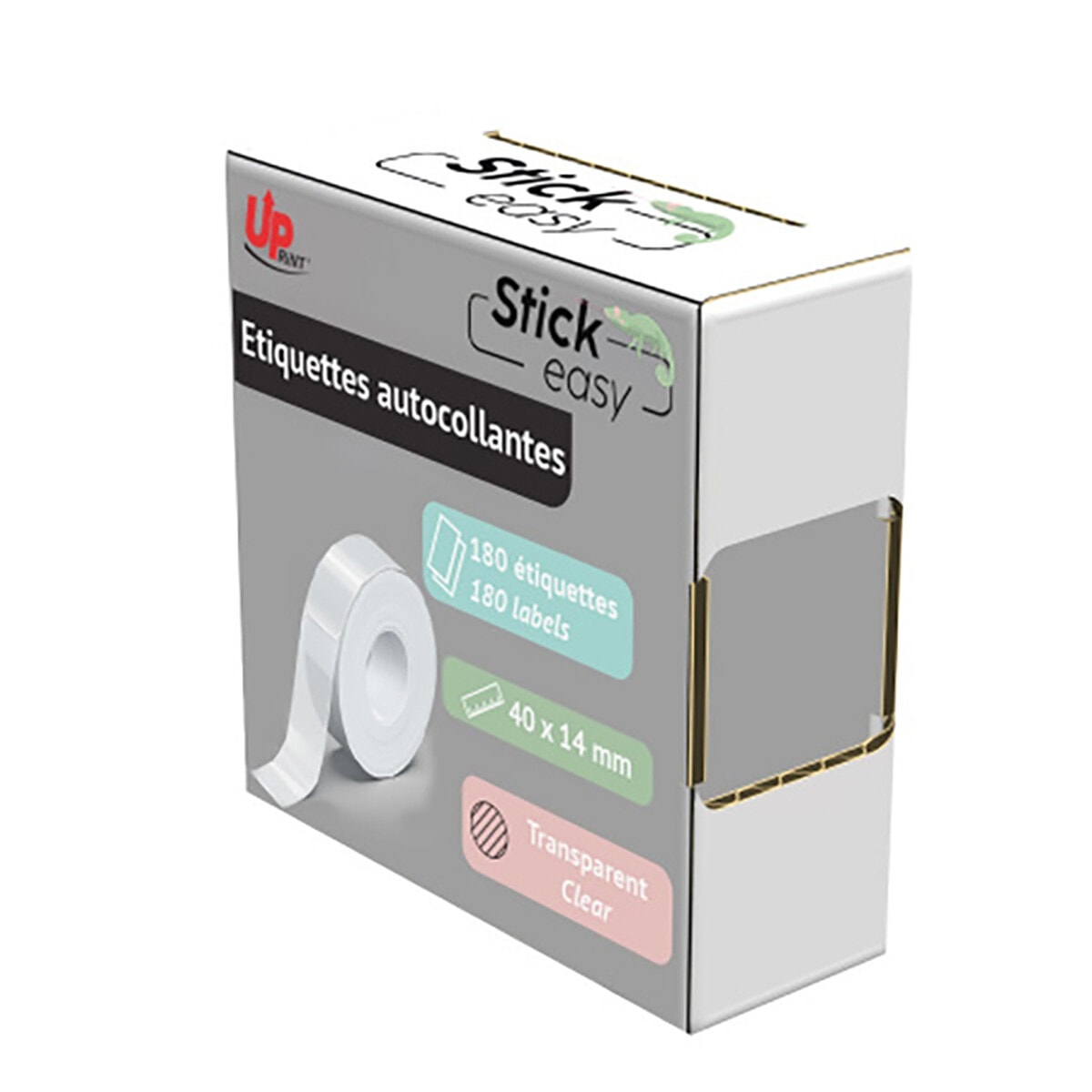 UPrint Rouleau de 180 étiquettes adhésives transparentes 14 x 40 mm pour Stick Easy UP21 - Image 1
