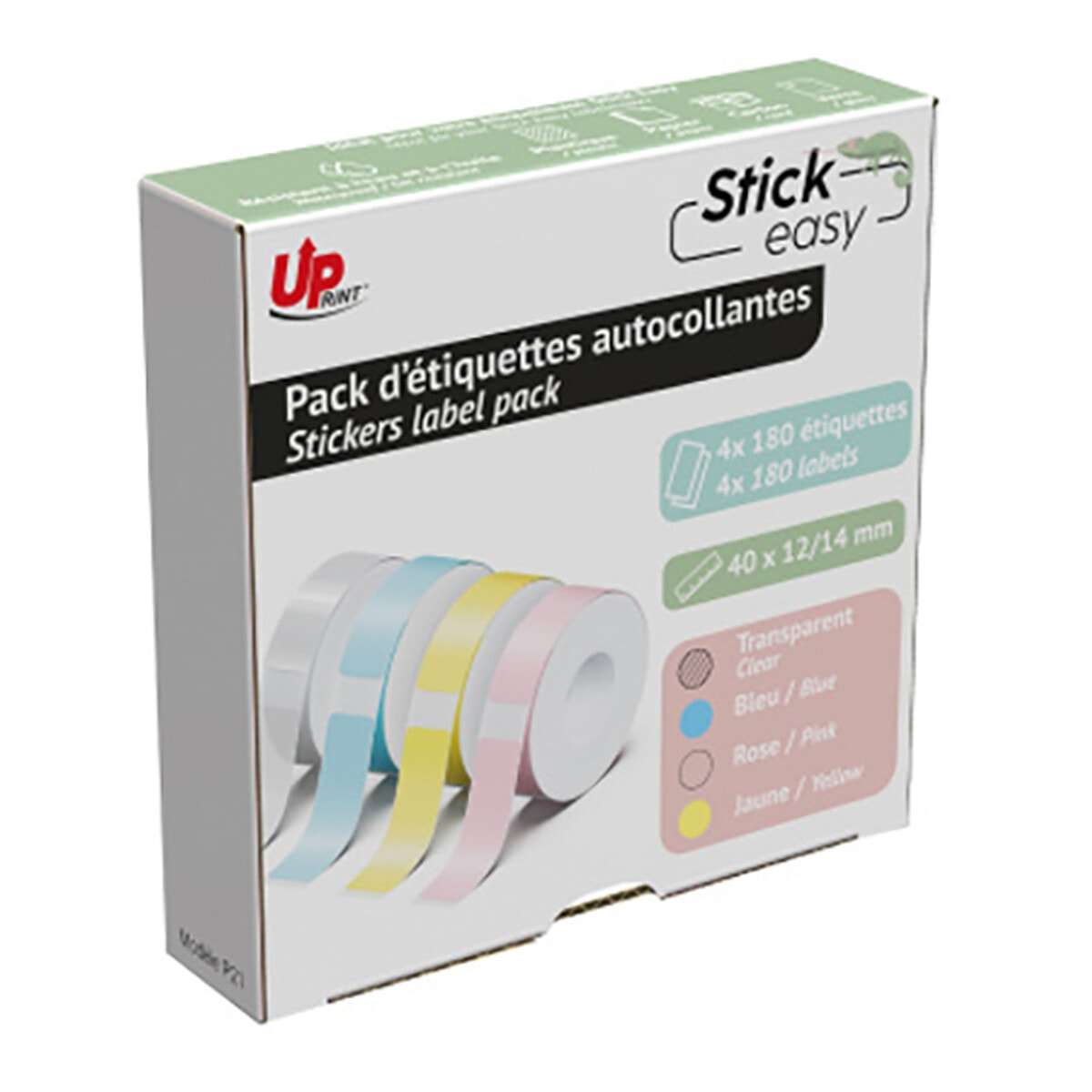 UPrint Pack de 4x Rouleaux de 180 étiquettes adhésives Pastels 14 x 40 mm pour Stick Easy UP21 - Image 1