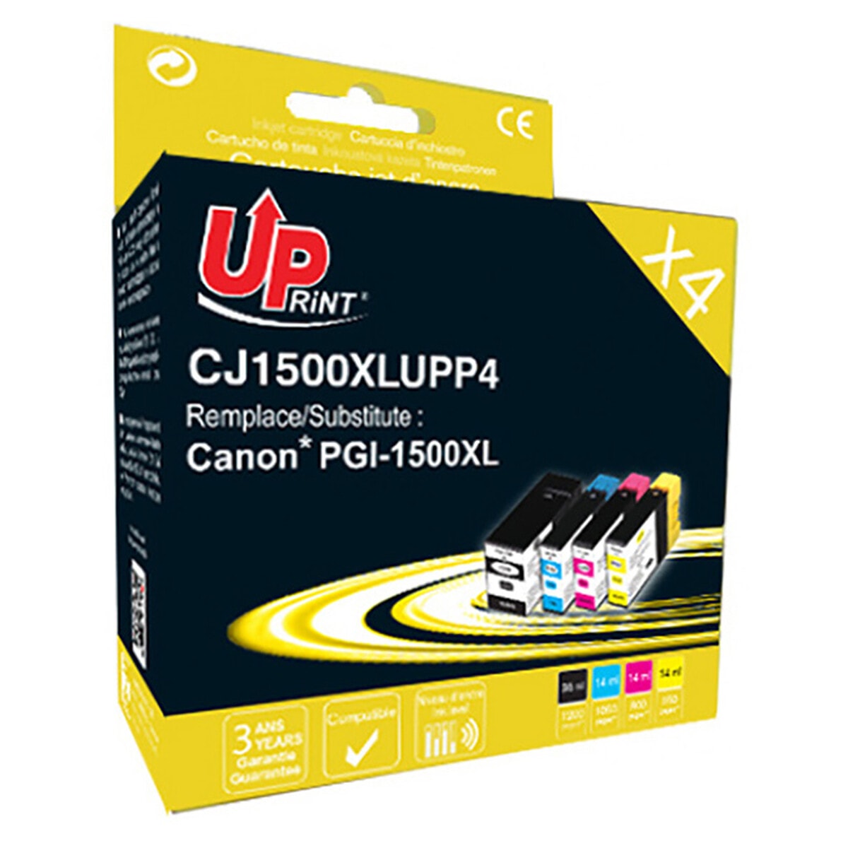 UPrint CJ1500XLUPP4 Cartouches compatibles Canon PGI-1500XL (C/M/Y/BK) - Image 1