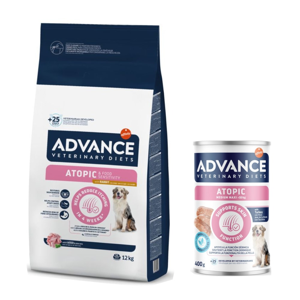 Advance Veterinary Diets 10 kg / 12 kg pienso + 400 g comida húmeda ¡gratis! - Atopic conejo (12 kg) + Atopic Medium/Maxi (400 g) - Image 1