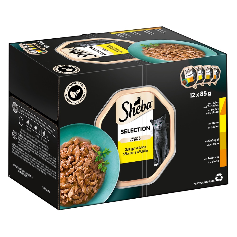 Sheba Multirreceta 96 x 85 g en tarrinas comida húmeda para gatos - Selección de aves en salsa - Image 1