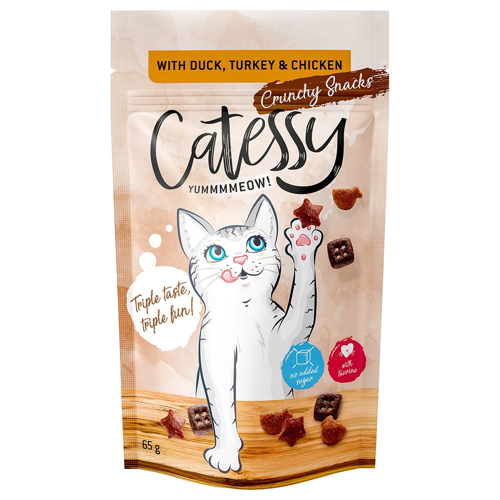 Snacks crujientes Catessy para gatos - 15 x 65 g - Pack Ahorro - con pato, pavo y pollo - Image 1