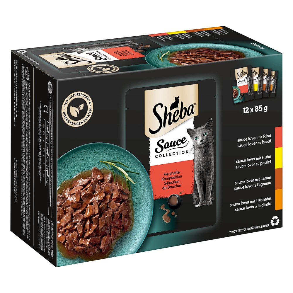 Sheba Multirreceta 48 x 85 g en sobres comida húmeda para gatos - Sauce Collection con carne en salsa - Image 1