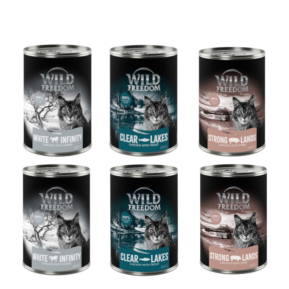 Wild Freedom Adult en latas - Pack de prueba mixto - 6 x 400 g - 2 x Trucha, 2 x Caballo, 2 x Cerdo - Image 1