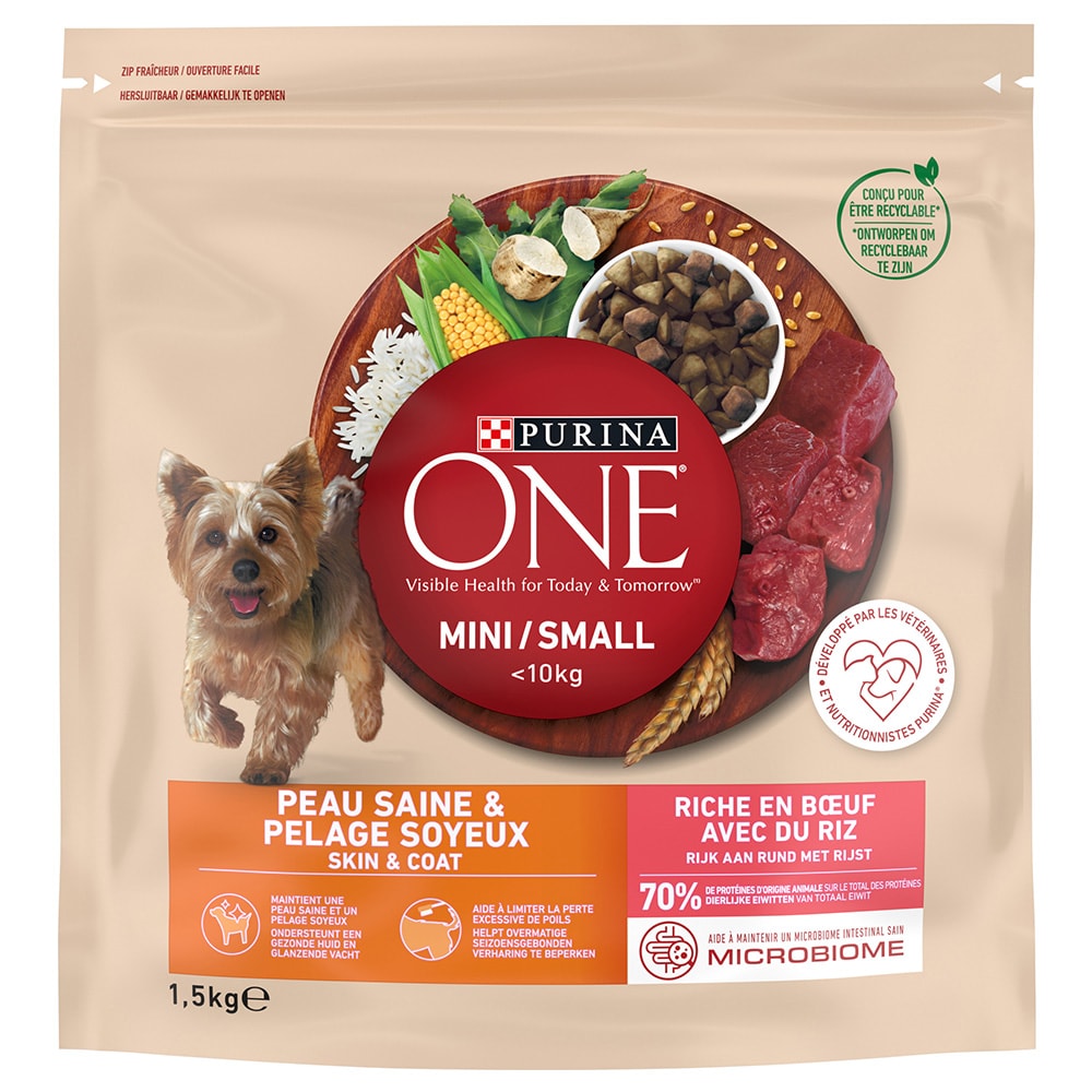 PURINA ONE Mini Skin & Coat con vacuno - Pack Ahorro: 2 x 1,5 kg - Image 1