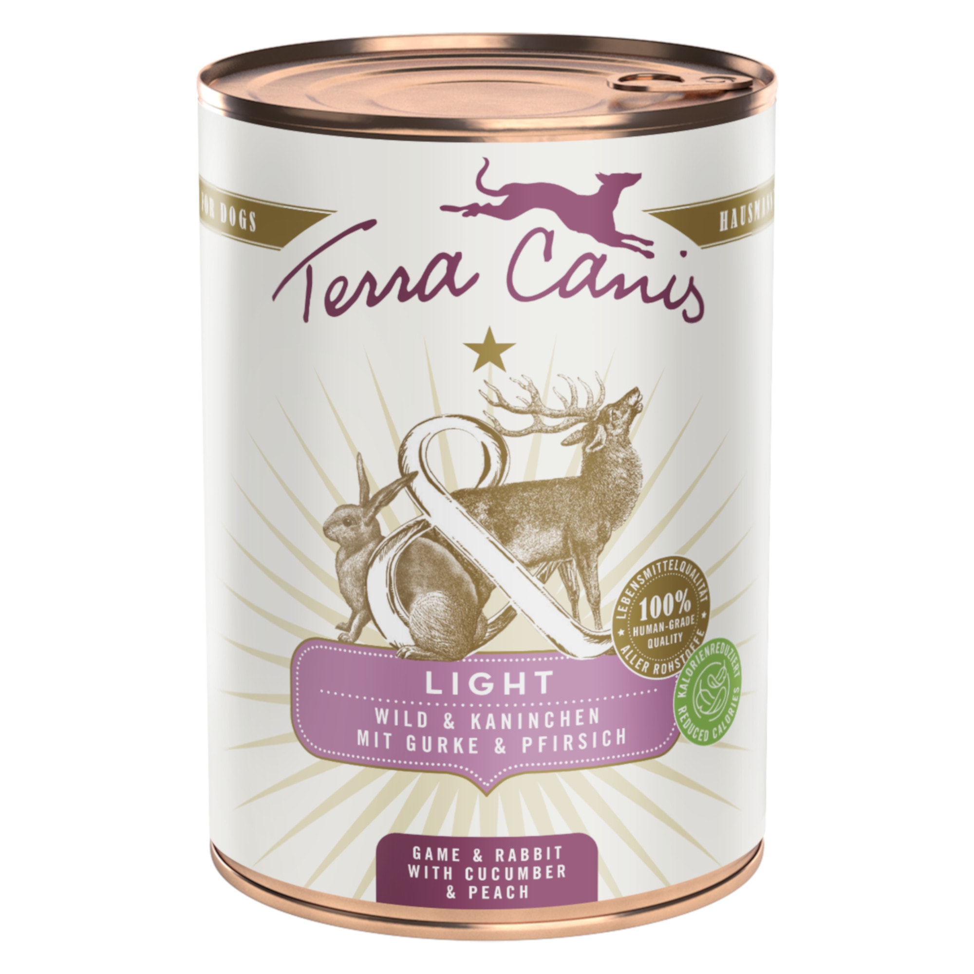 Terra Canis Light 12 x 400 g - Pack Ahorro - Caza y conejo con pepino y melocotón - Image 1