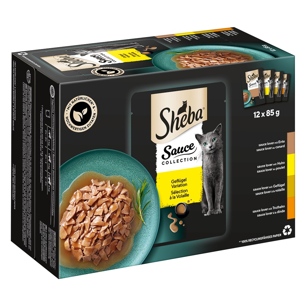 Sheba Multirreceta 48 x 85 g en sobres comida húmeda para gatos - Sauce Collection con ave en salsa - Image 1