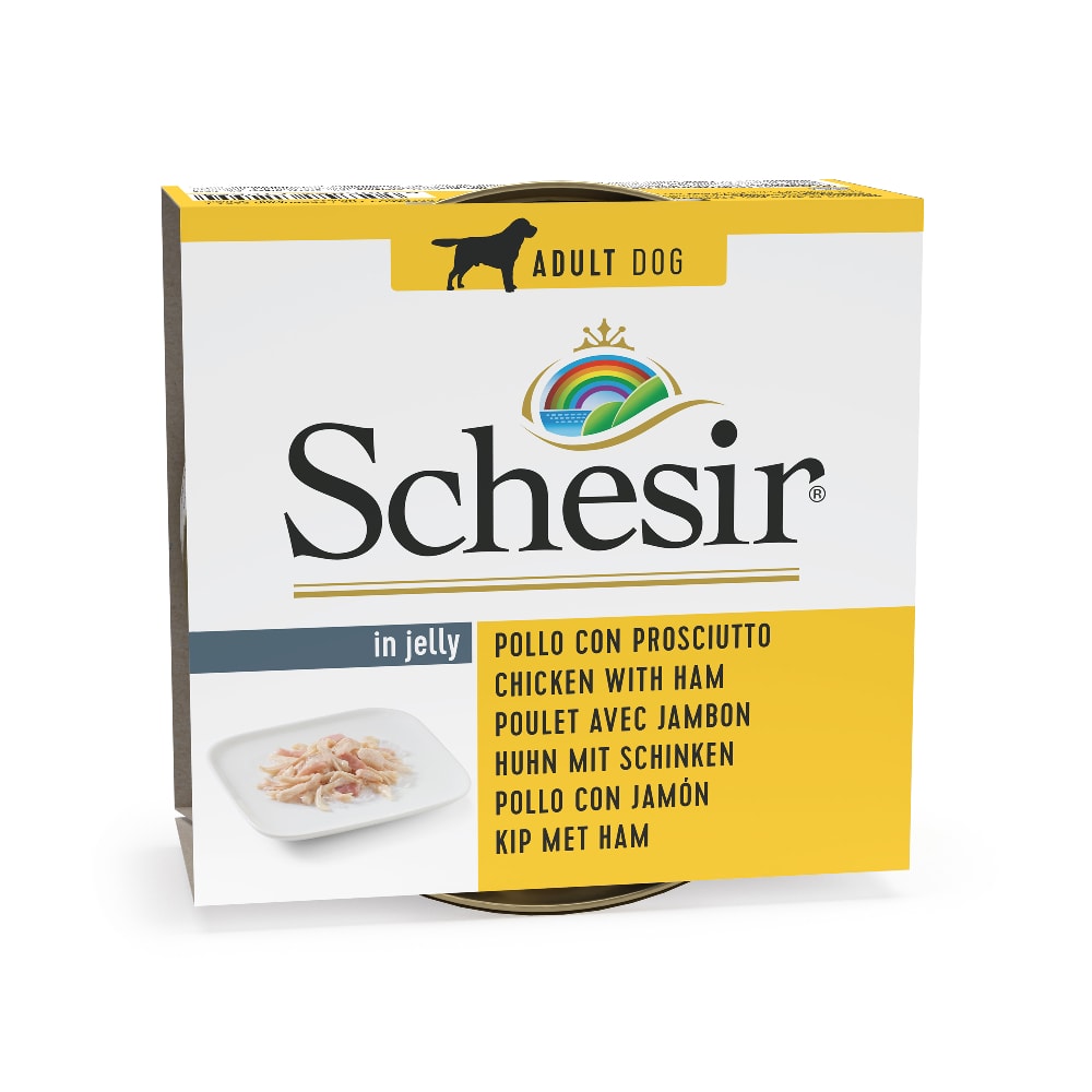 Schesir Adult en latas 12 x 150 g - Pack Ahorro - Filete de pollo con jamón - Image 1