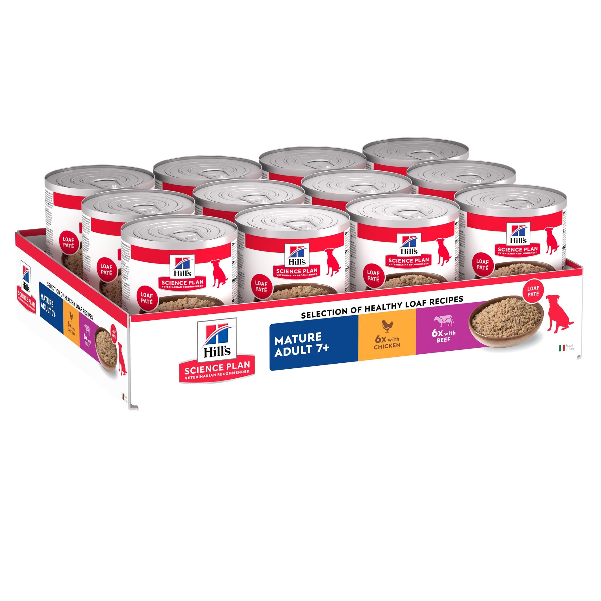 Hill's Science Plan Mature Adult 7+ latas para perros - con pollo y vacuno (24 x 370 g) - Pack Ahorro - Image 1
