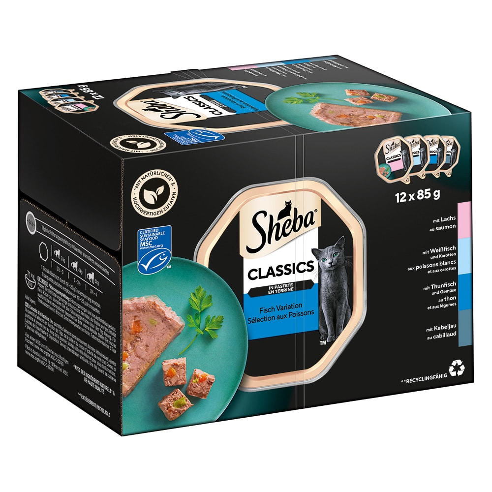 Sheba Multirreceta 96 x 85 g en tarrinas comida húmeda para gatos - Classics en paté - Image 1