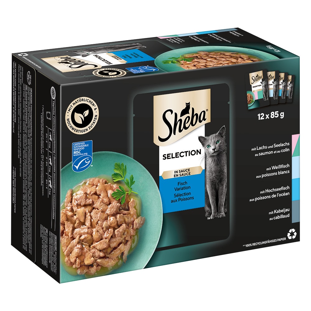 Sheba Multirreceta 48 x 85 g en sobres comida húmeda para gatos - Selección de pescado en salsa - Image 1