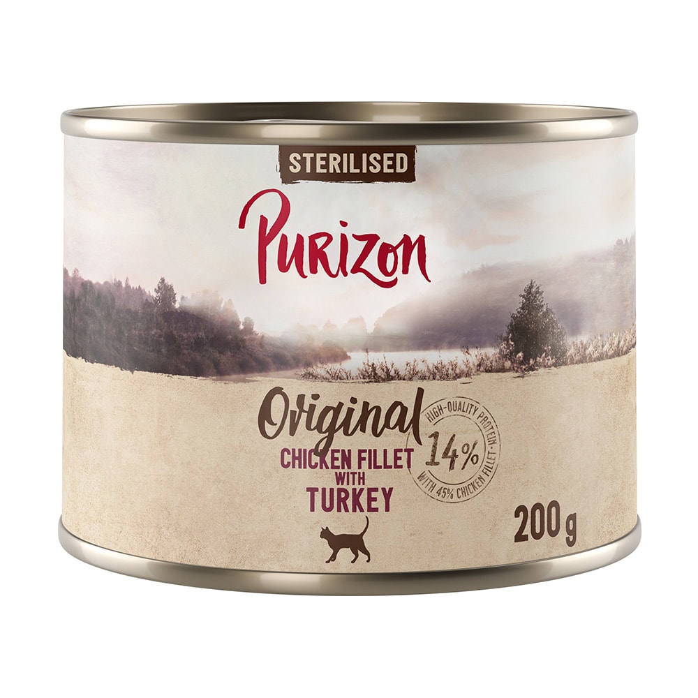 Purizon Adult 12 x 200 g comida húmeda para gatos, sin cereales - Pack ahorro - Sterilised: Filete de pollo con pavo - Image 1