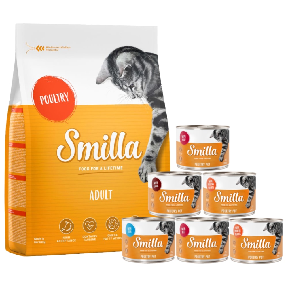 Pack nutrición mixta: pienso 4 kg + latas 6 x 200 g Smilla - 4 kg Adult Indoor + 6 x 200 Tiernos Trocitos de ave pack mixto - Image 1
