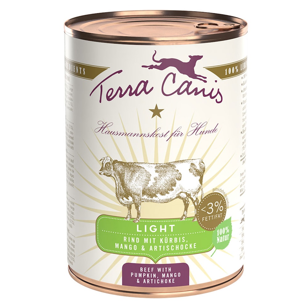 Terra Canis Light 12 x 400 g - Pack Ahorro - Vacuno con calabaza, mango y alcachofa - Image 1