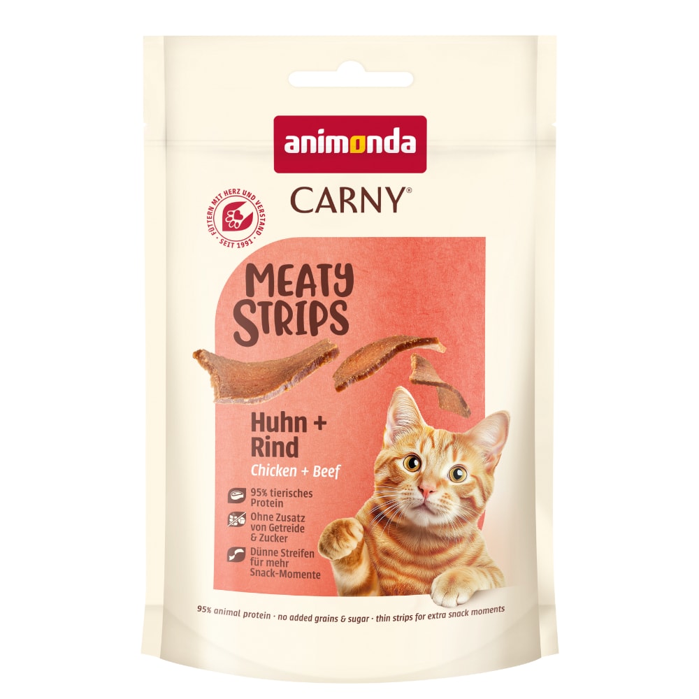 animonda Carny Adult Meaty Strips - Pollo y vacuno (10 x 50 g) - Pack Ahorro - Image 1