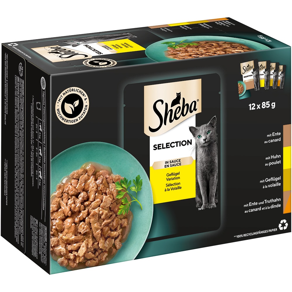 Sheba Multirreceta 48 x 85 g en sobres comida húmeda para gatos - Selección de aves en salsa - Image 1