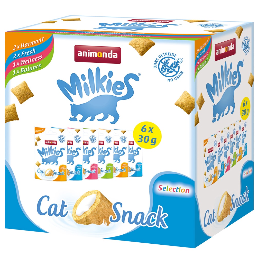 animonda Milkies snacks crujientes para gatos - Oferta de prueba - 18 x 30 g (4 variedades) - Pack Ahorro - Image 1