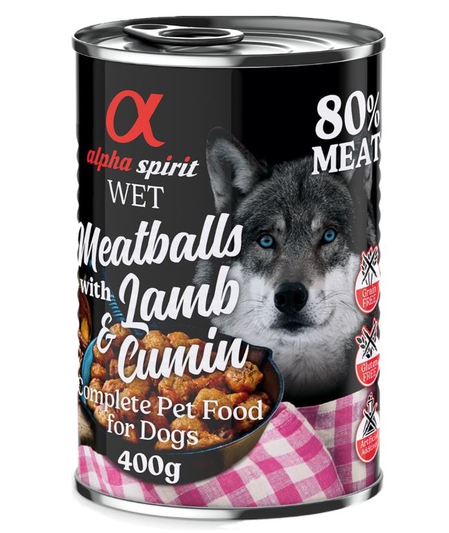 Alpha Spirit Albóndigas para perros 6 x 400 g - Cordero y comino - Image 1