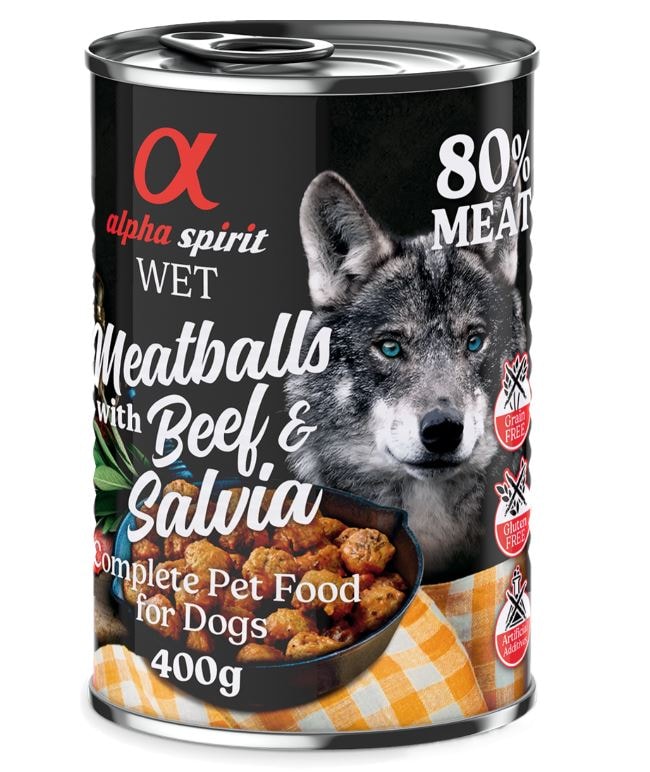 Alpha Spirit Albóndigas para perros 6 x 400 g - Vacuno y salvia - Image 1