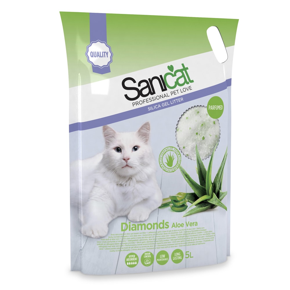 Sanicat Diamonds Aloe Vera arena de sílice para gatos - 5 x 5 l - Pack Ahorro - Image 1