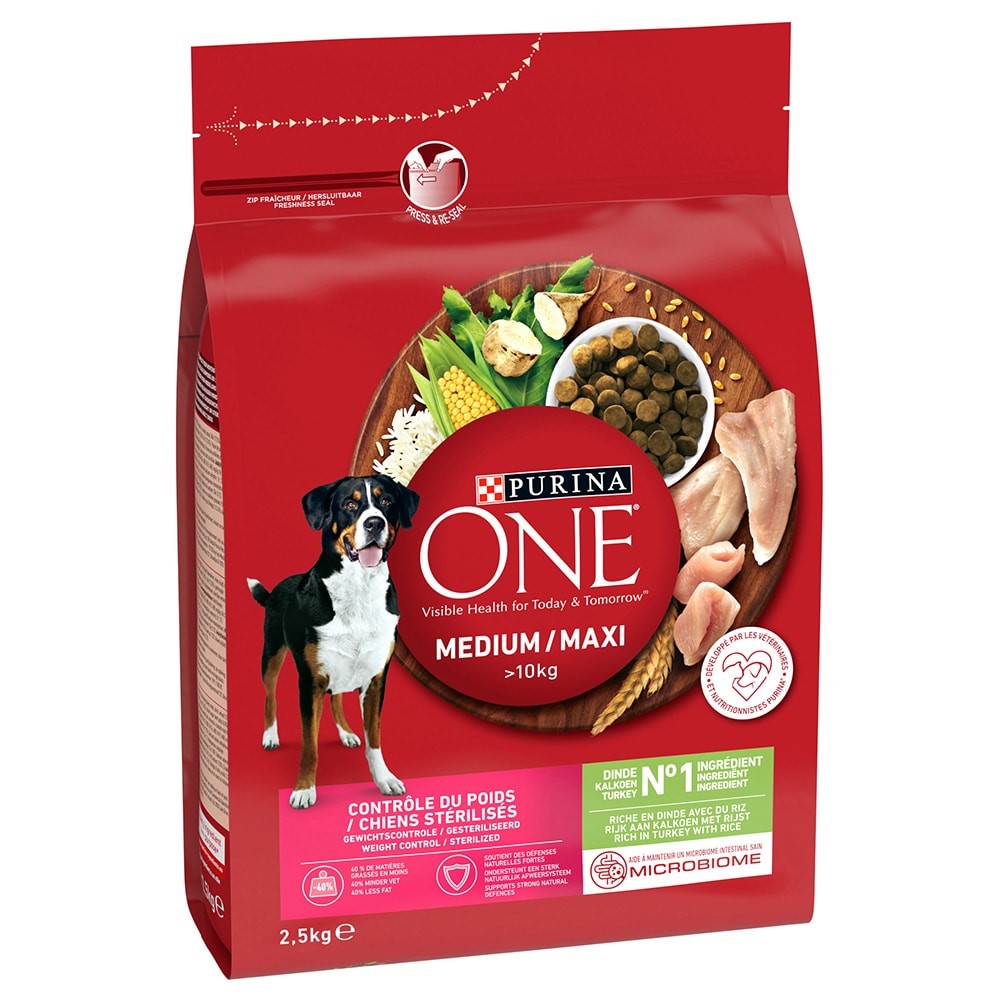 PURINA ONE Medium/Maxi Weight Control Sterilised Pavo - Pack Ahorro: 2 x 2,5 kg - Image 1