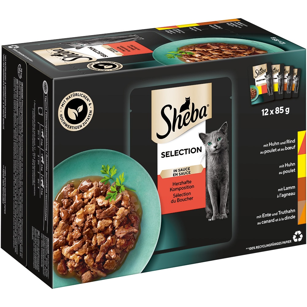 Sheba Multirreceta 48 x 85 g en sobres comida húmeda para gatos - Selección de carnes y aves en salsa - Image 1