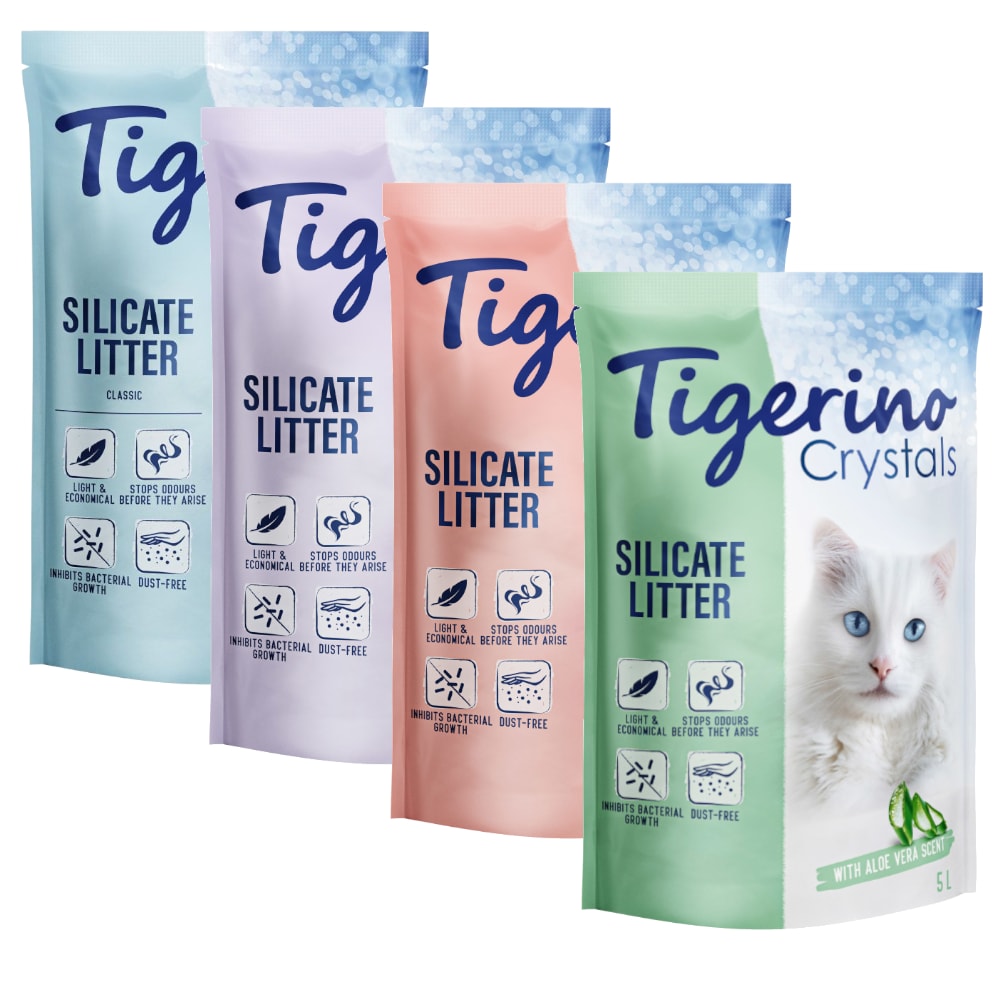 Tigerino Crystals 6 x 5 l - formato ahorro - 4 variedades: Classic, Flower power, Lavanda y Aloe vera) - Image 1