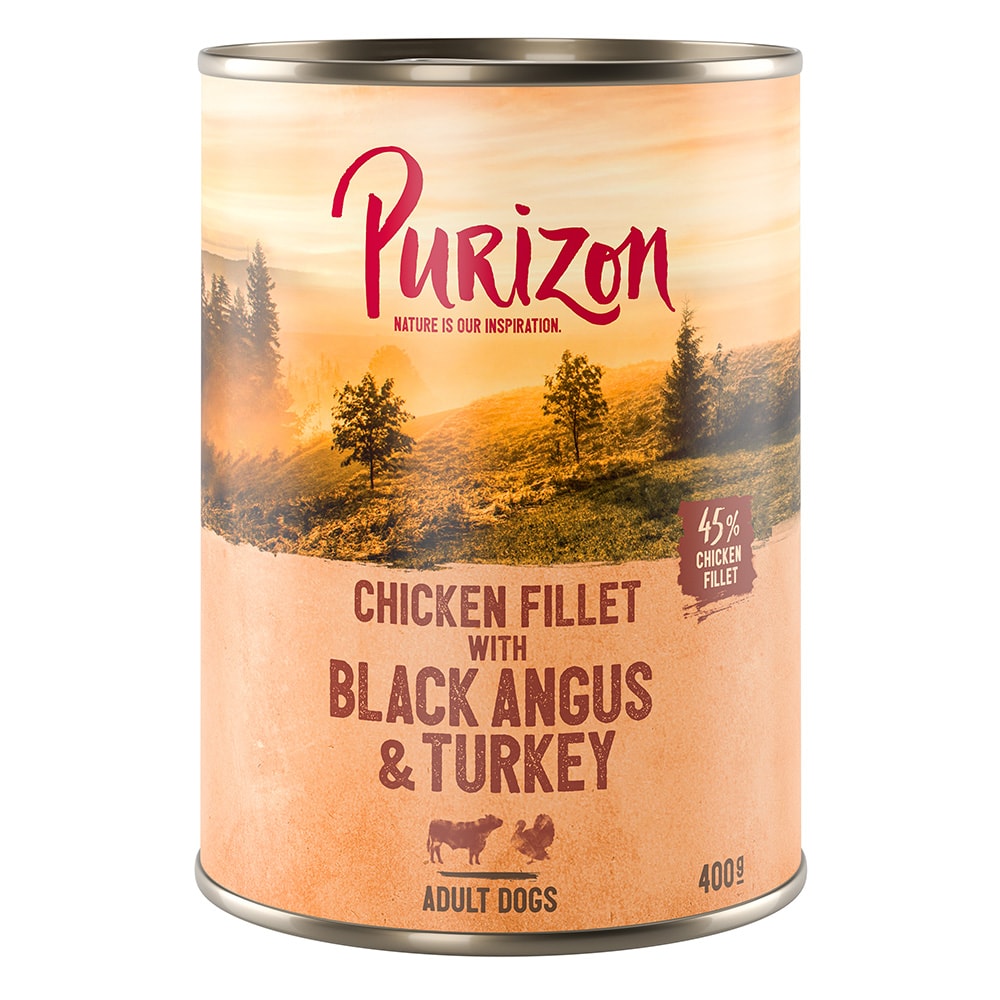 Purizon 12 x 400 g comida húmeda para perros - Pack Ahorro - Adult Black angus y pavo con boniato y arándanos - Image 1