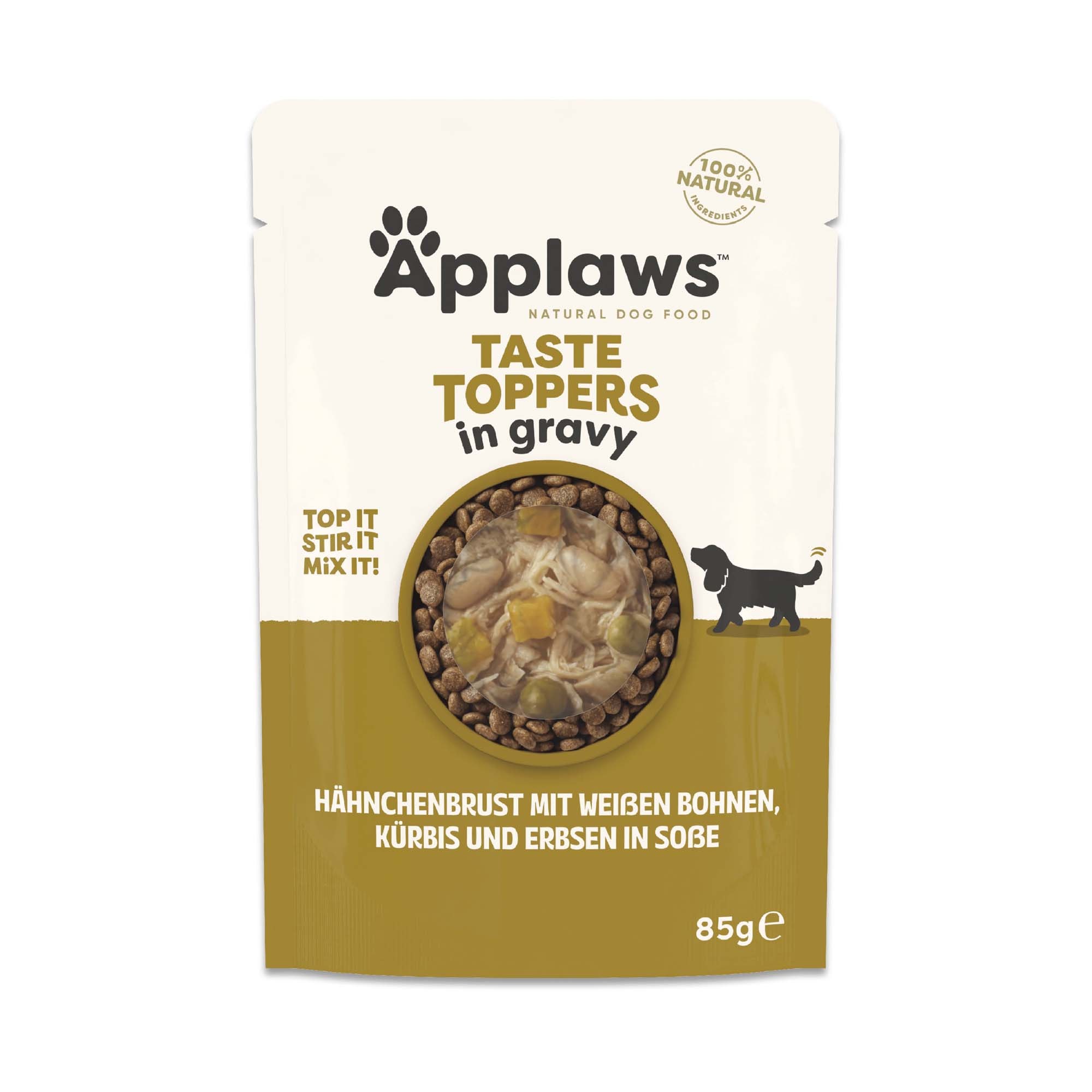 Applaws Taste Toppers en bolsitas en salsa 12 x 85 g - Pollo, guisantes, calabaza y judías blancas - Image 1