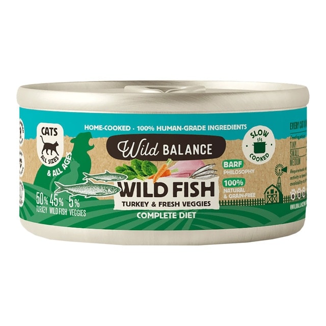 Wild Balance - Comida húmeda para gatos Wild Balance barf cocinado al vapor pescado salvaje, pavo y verduras frescas 120 g. - Image 1