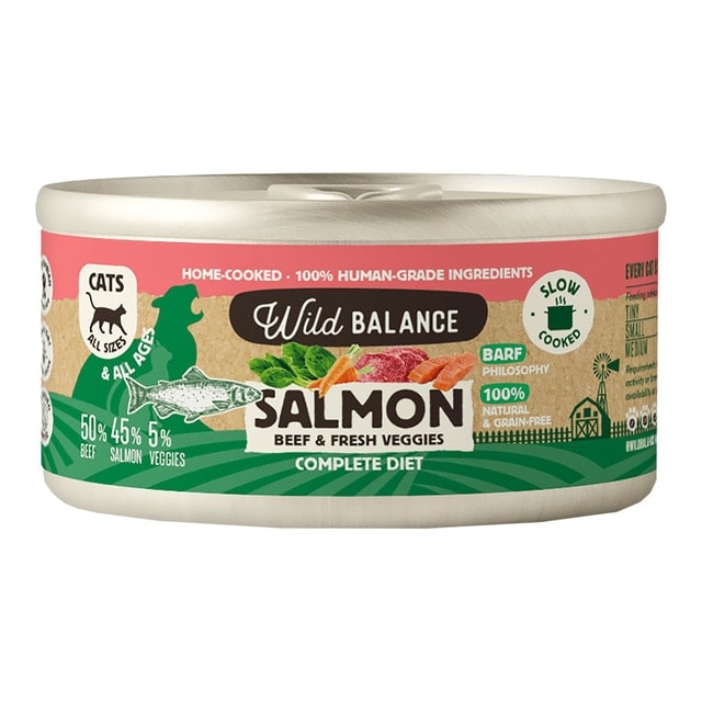 Wild Balance - Comida húmeda para gatos Wild Balance barf cocinado al vapor salmón, ternera y verduras frescas 120 g. - Image 1