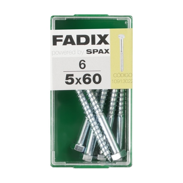 FADIX - Tornillo DIN 571 Cabeza Hexagonal y Rosca para Madera y Aglomerado Ø5 x 60 mm - Caja 6 Uds. - Image 1